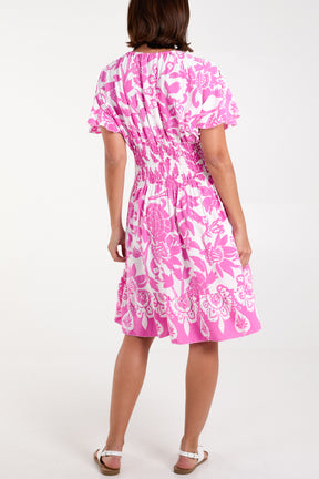 Floral Angel Sleeve Shirred Bodice Mini