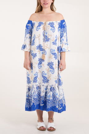 Bardot Paisley Print Tassels Dress