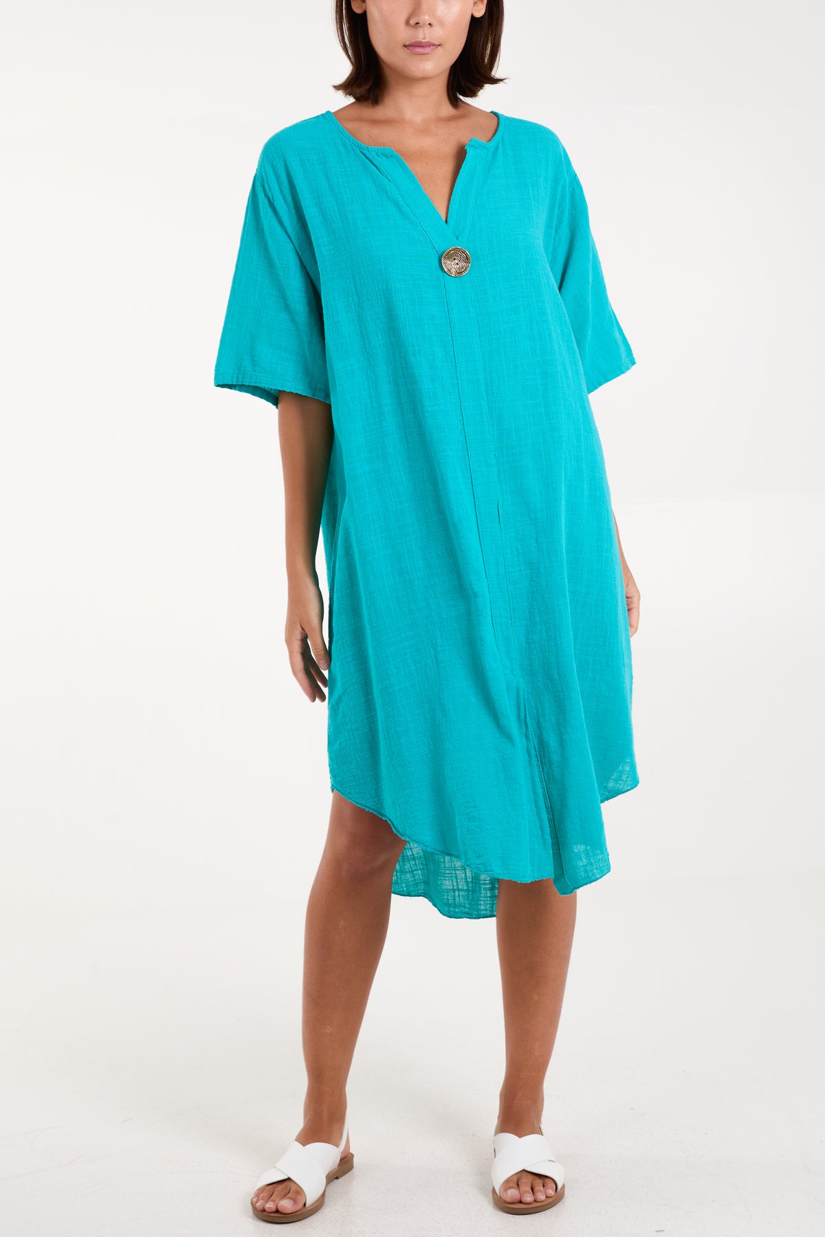 Pure Cotton Button Front Midi Dress