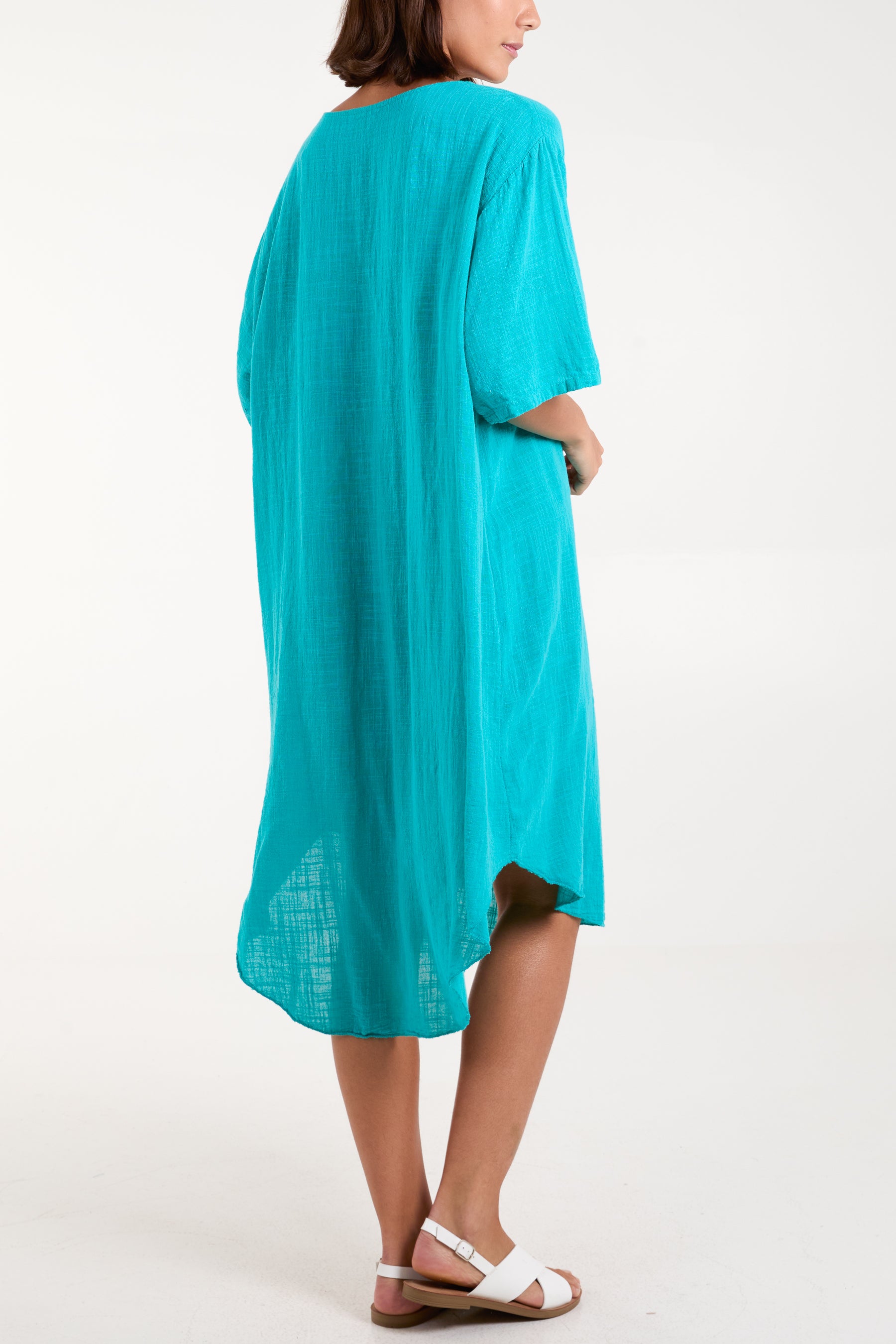 Pure Cotton Button Front Midi Dress