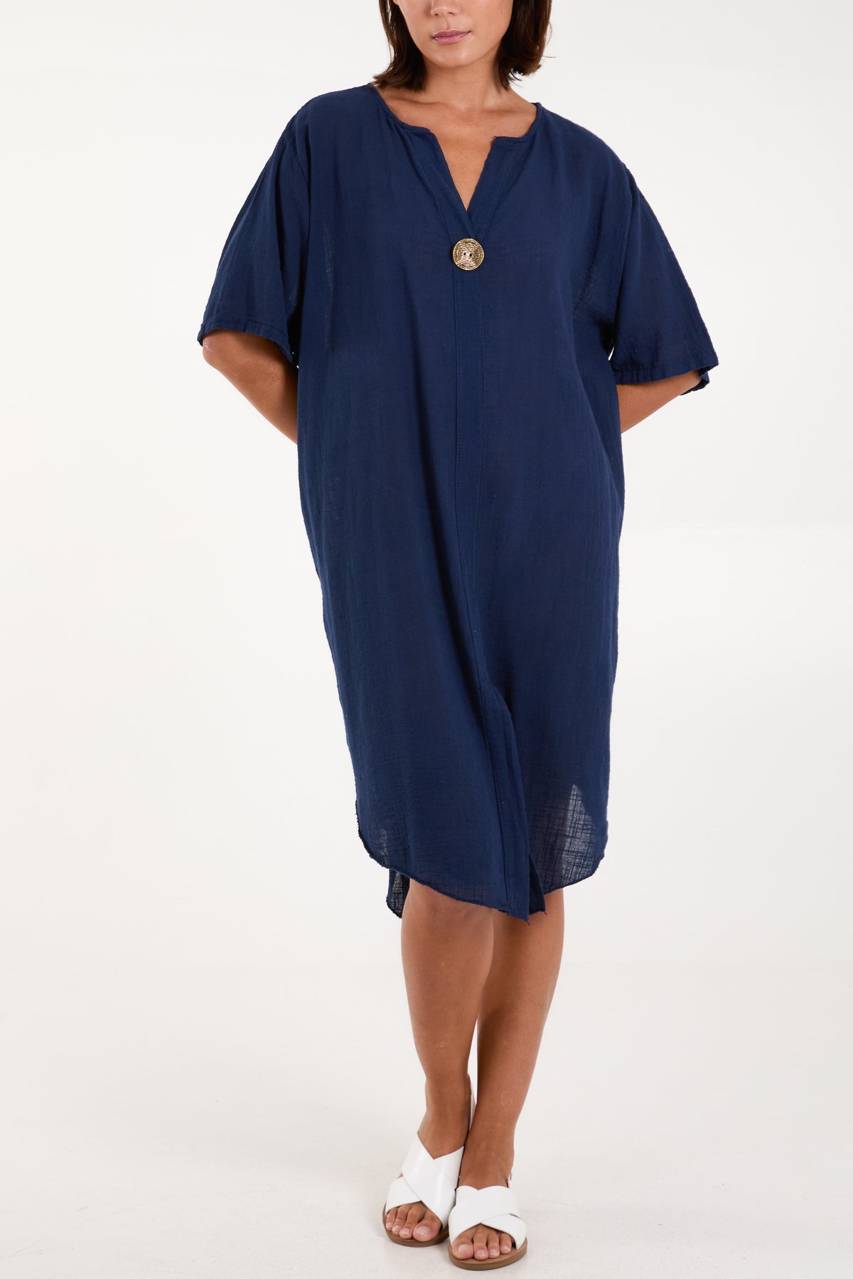 Pure Cotton Button Front Midi Dress