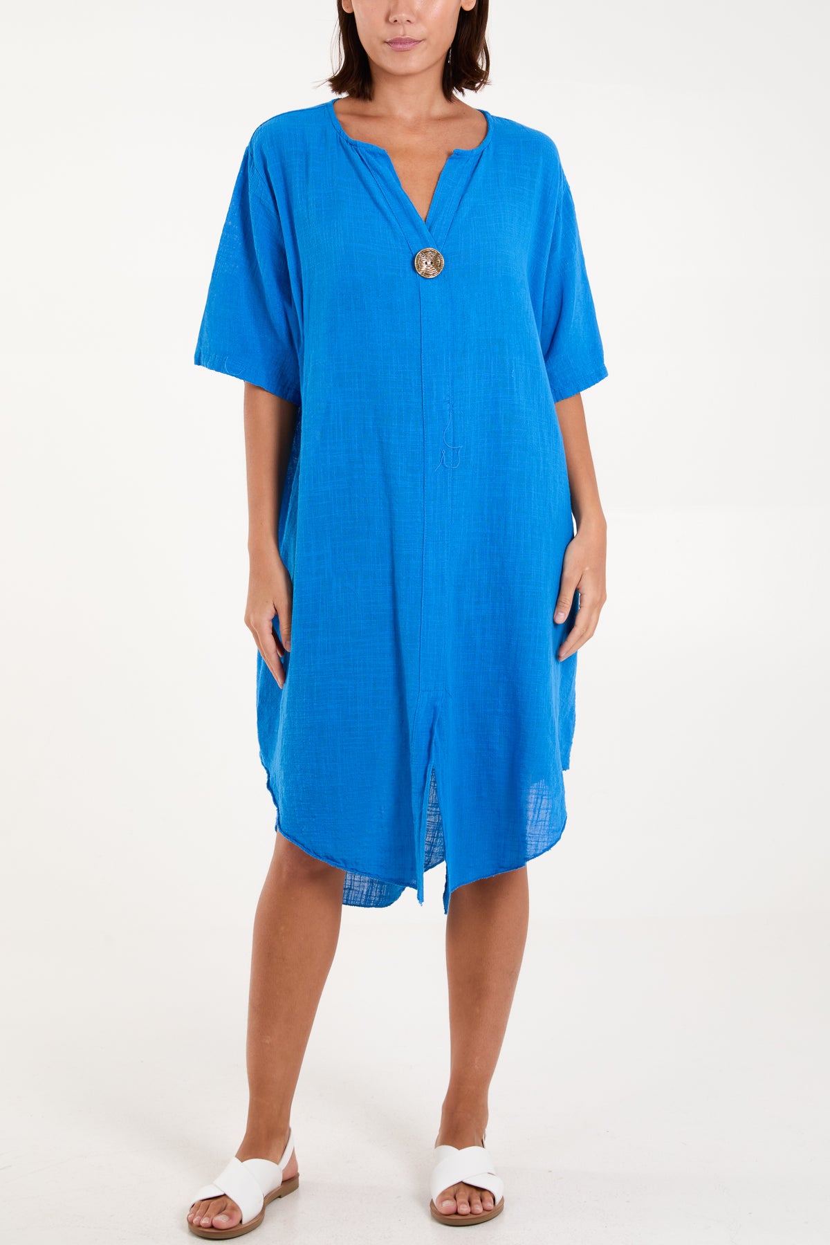 Pure Cotton Button Front Midi Dress