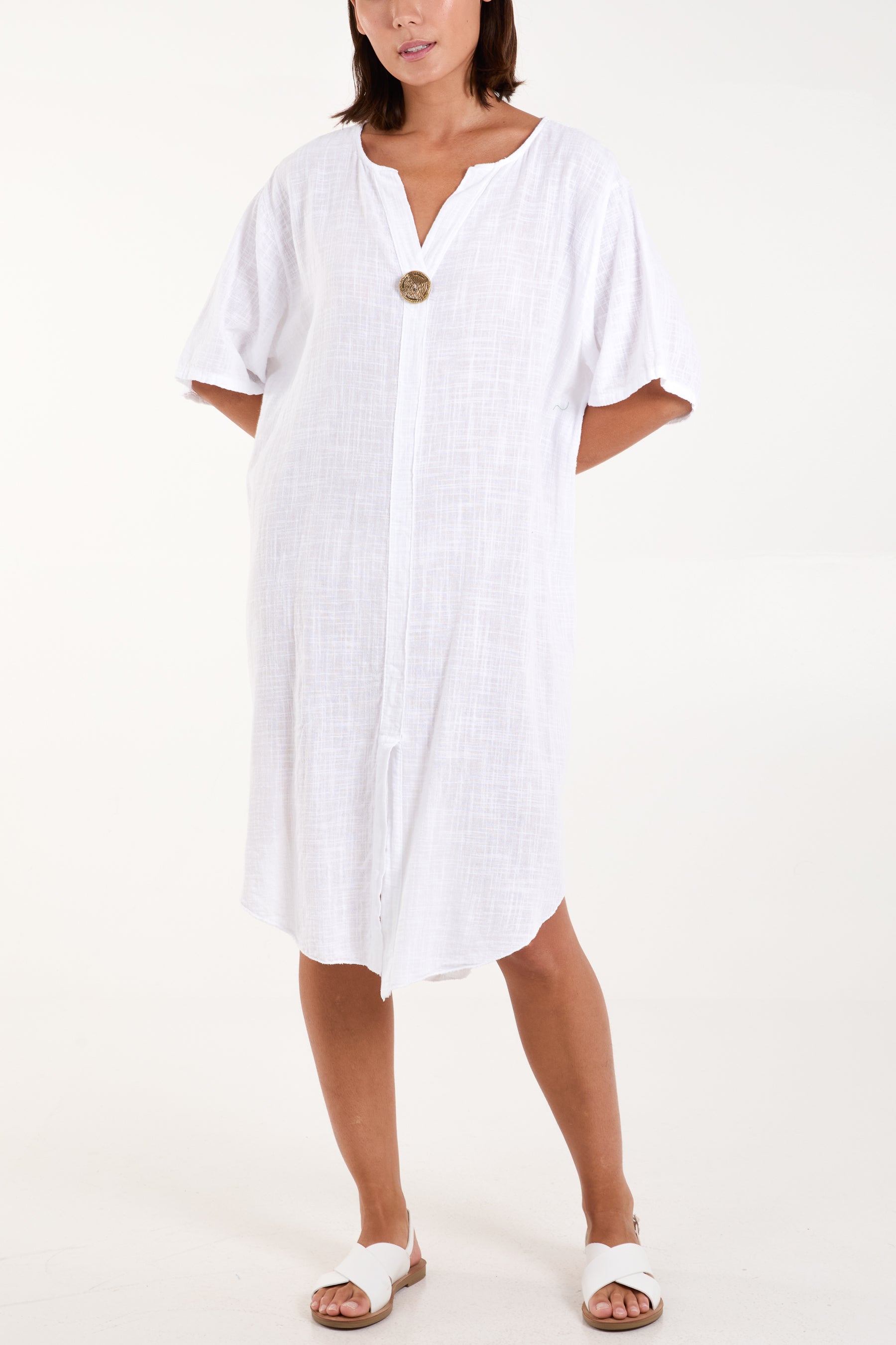 Pure Cotton Button Front Midi Dress