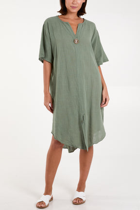 Pure Cotton Button Front Midi Dress