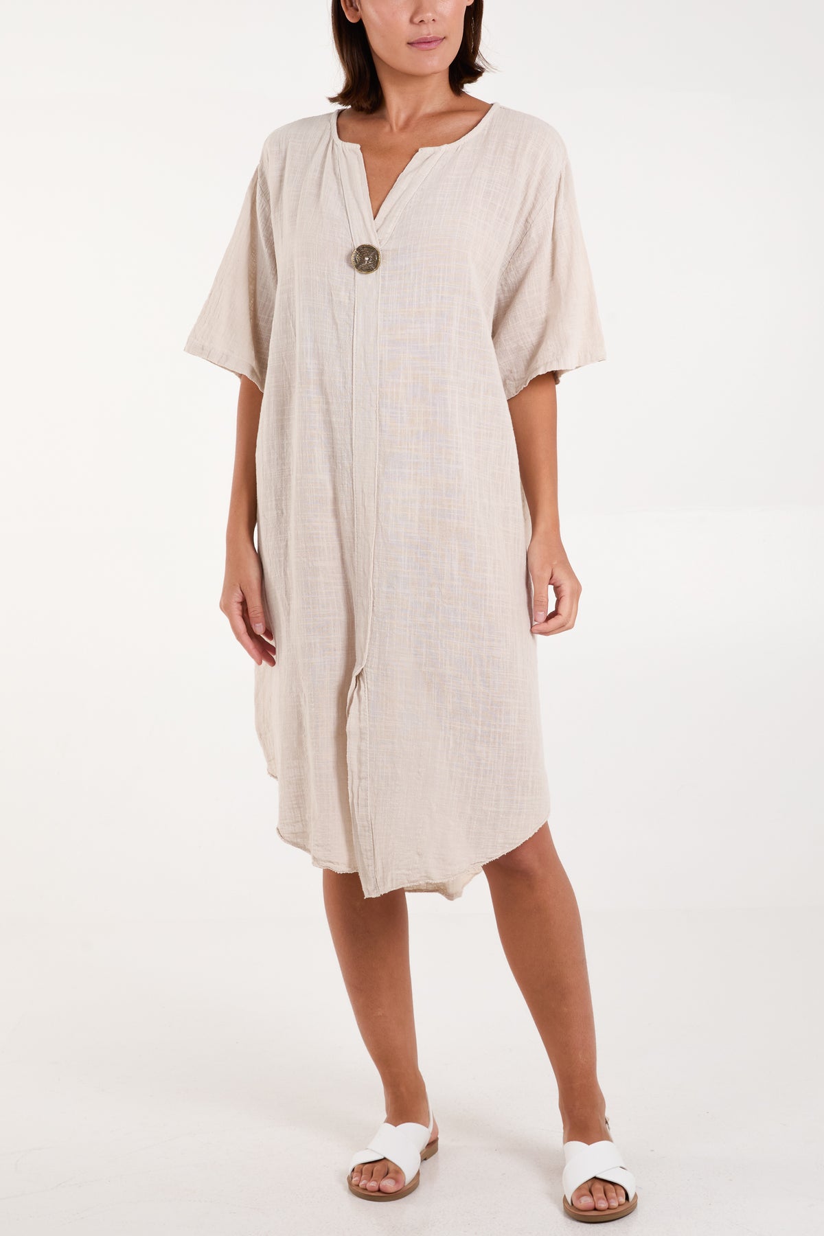 Pure Cotton Button Front Midi Dress