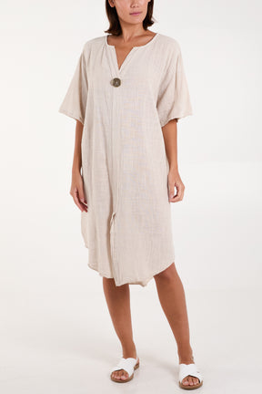 Pure Cotton Button Front Midi Dress