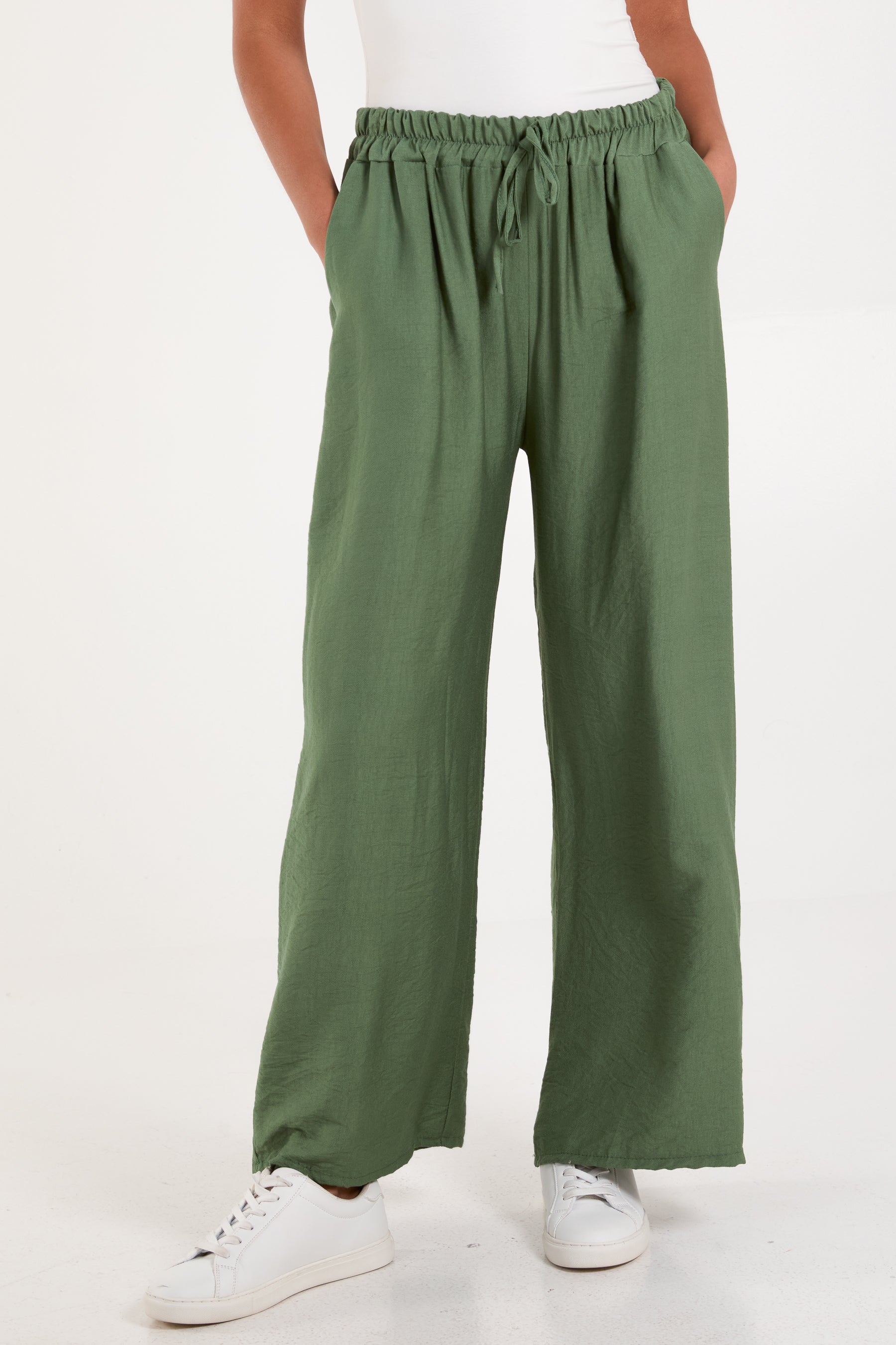 Crepe Elastic Waist Wide Leg Trousers