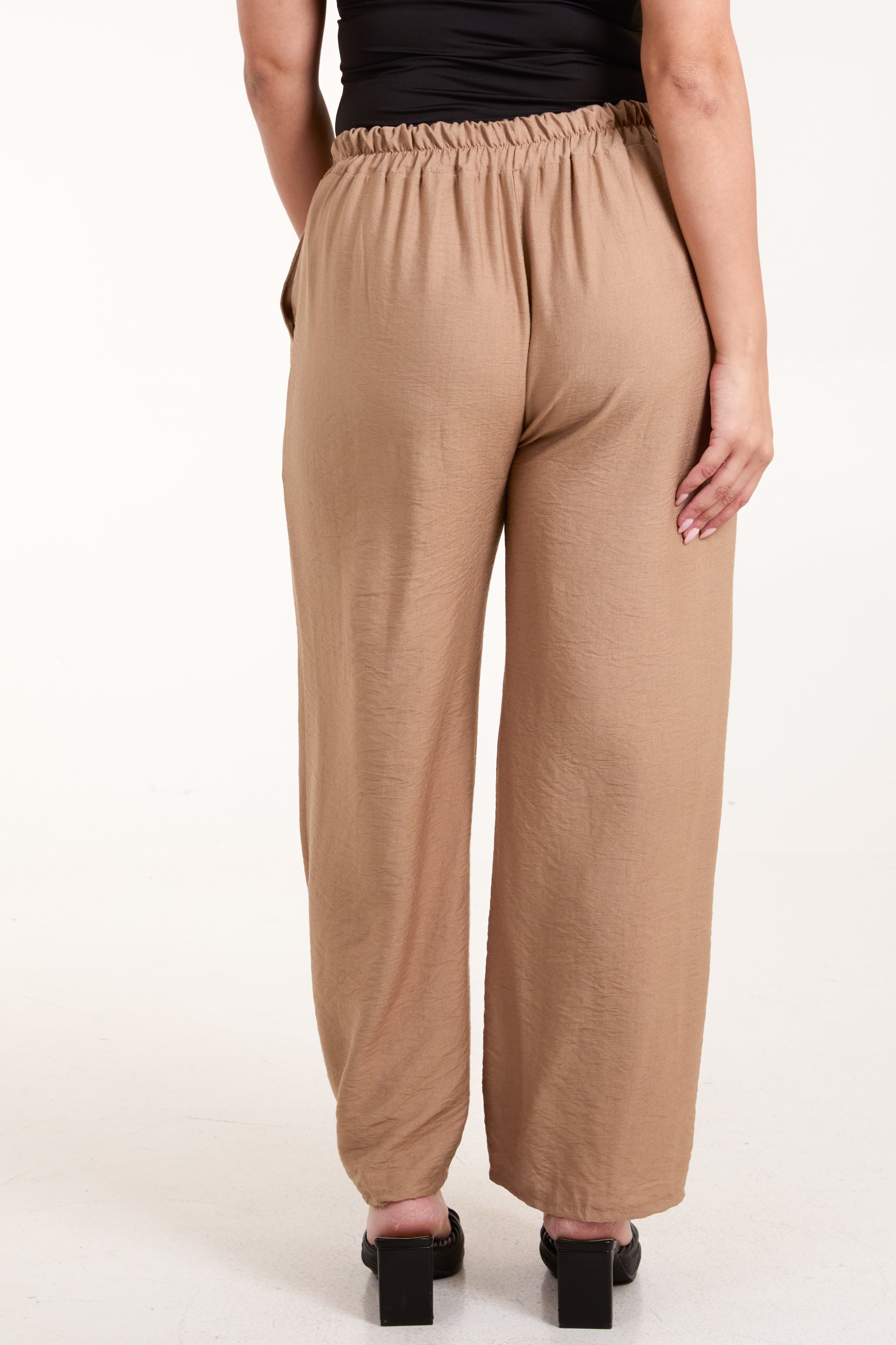 Crepe Elastic Waist Wide Leg Trousers