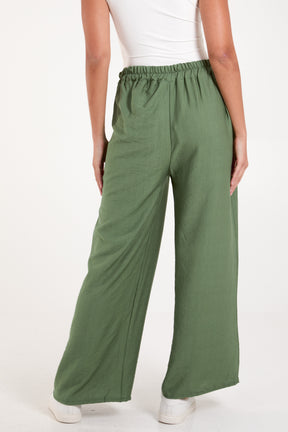 Crepe Elastic Waist Wide Leg Trousers