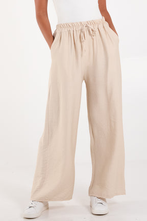 Crepe Elastic Waist Wide Leg Trousers