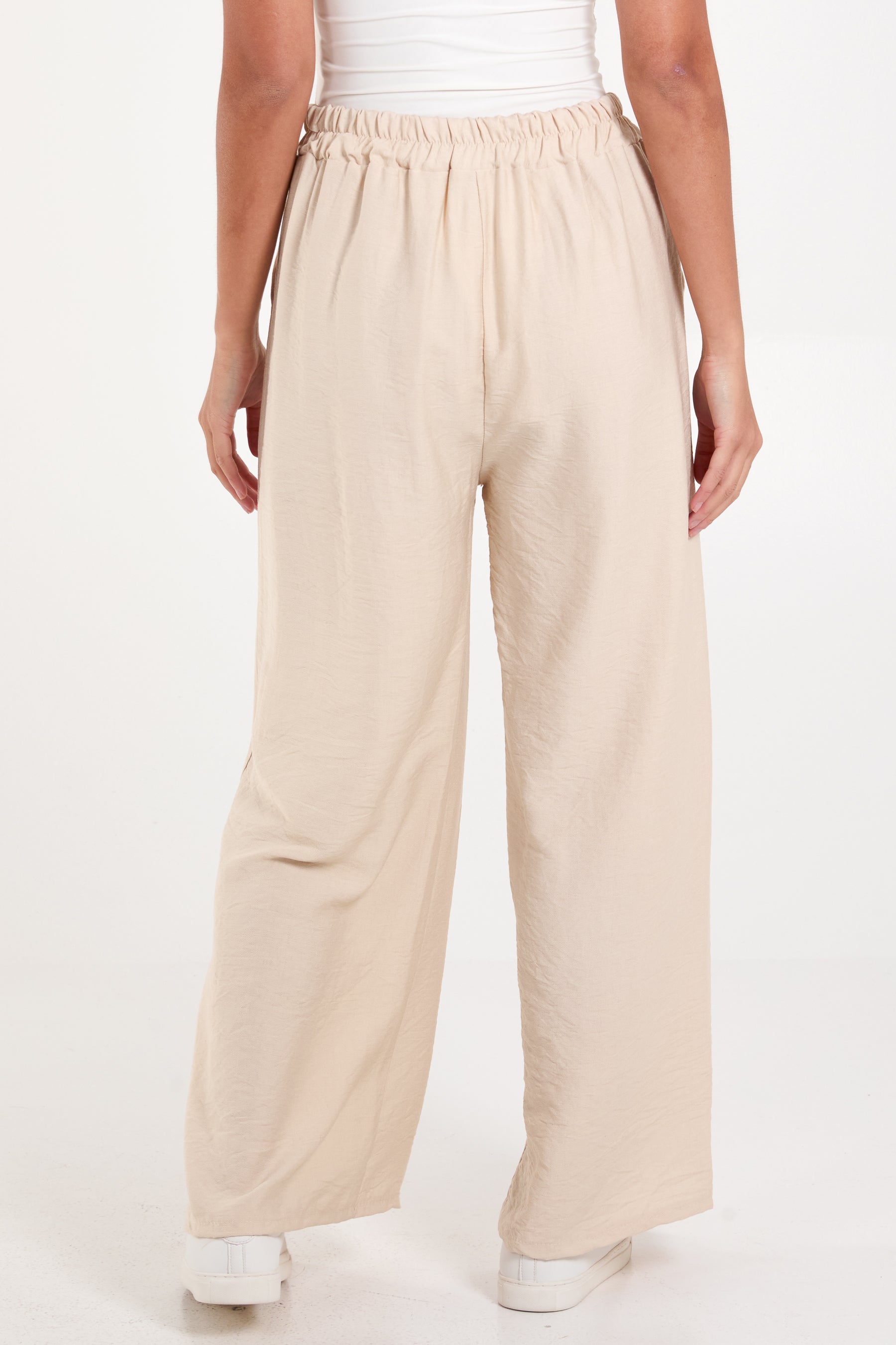 Crepe Elastic Waist Wide Leg Trousers