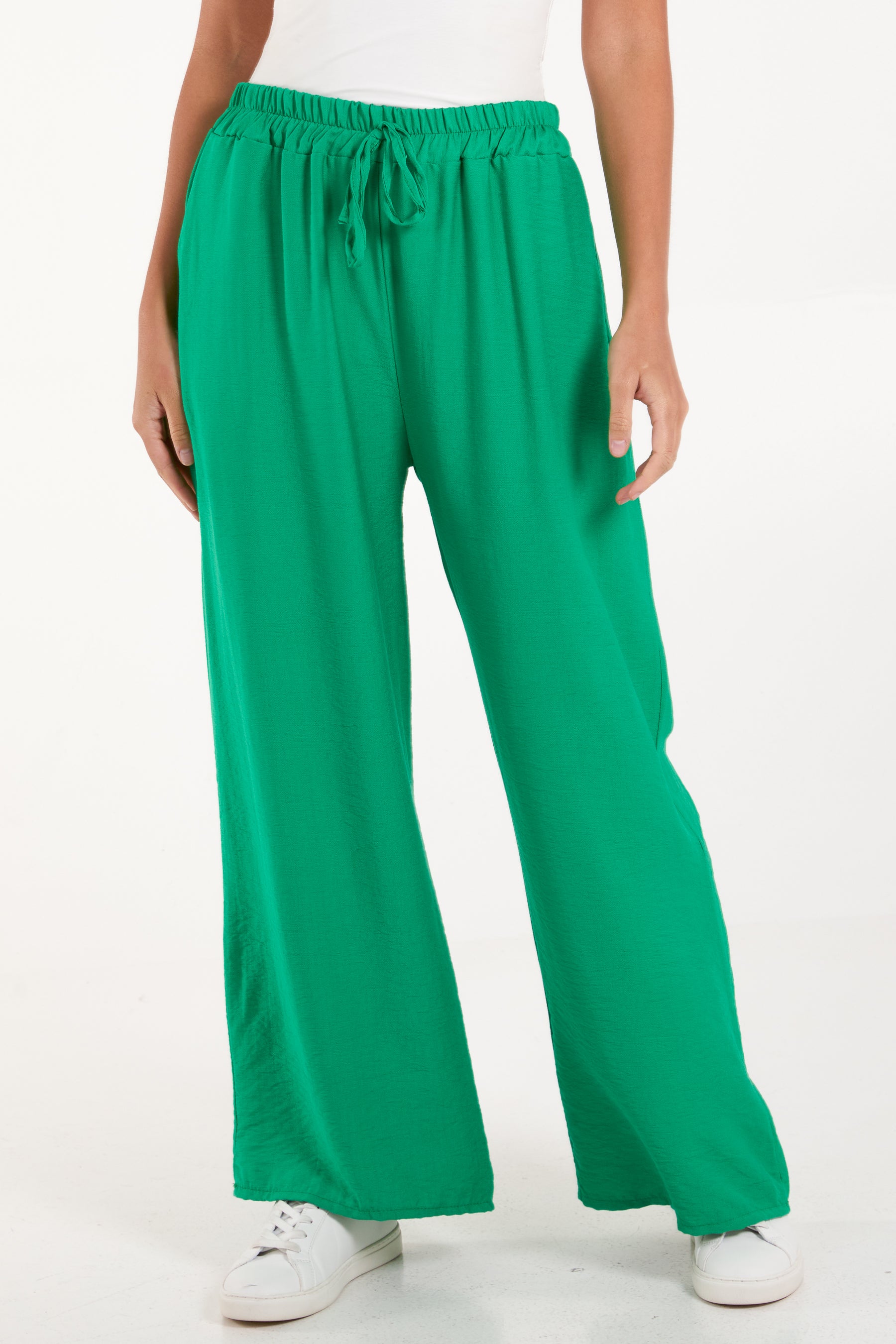 Crepe Elastic Waist Wide Leg Trousers