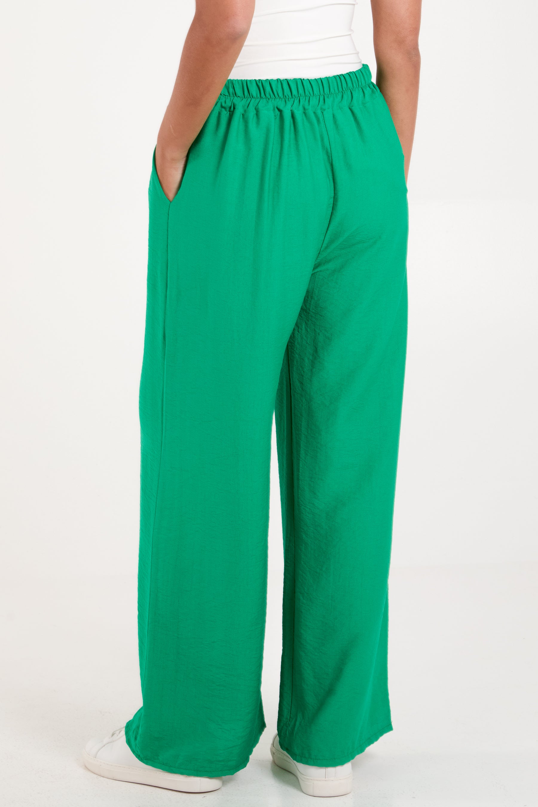 Crepe Elastic Waist Wide Leg Trousers