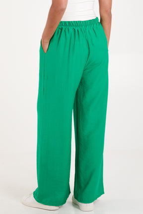 Crepe Elastic Waist Wide Leg Trousers