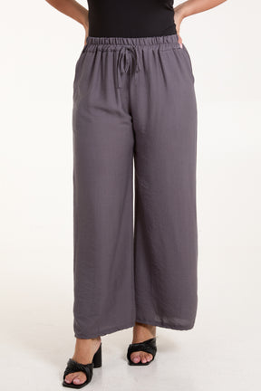 Crepe Elastic Waist Wide Leg Trousers