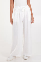 Crepe Elastic Waist Wide Leg Trousers