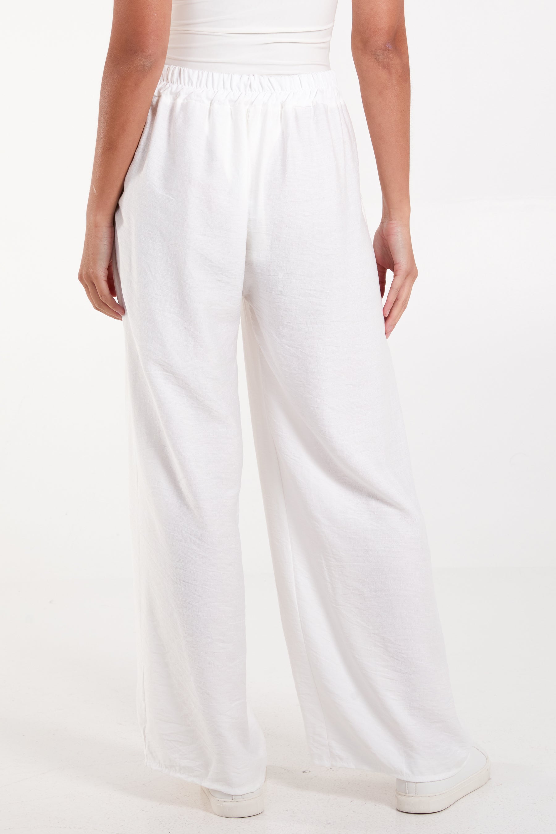 Crepe Elastic Waist Wide Leg Trousers