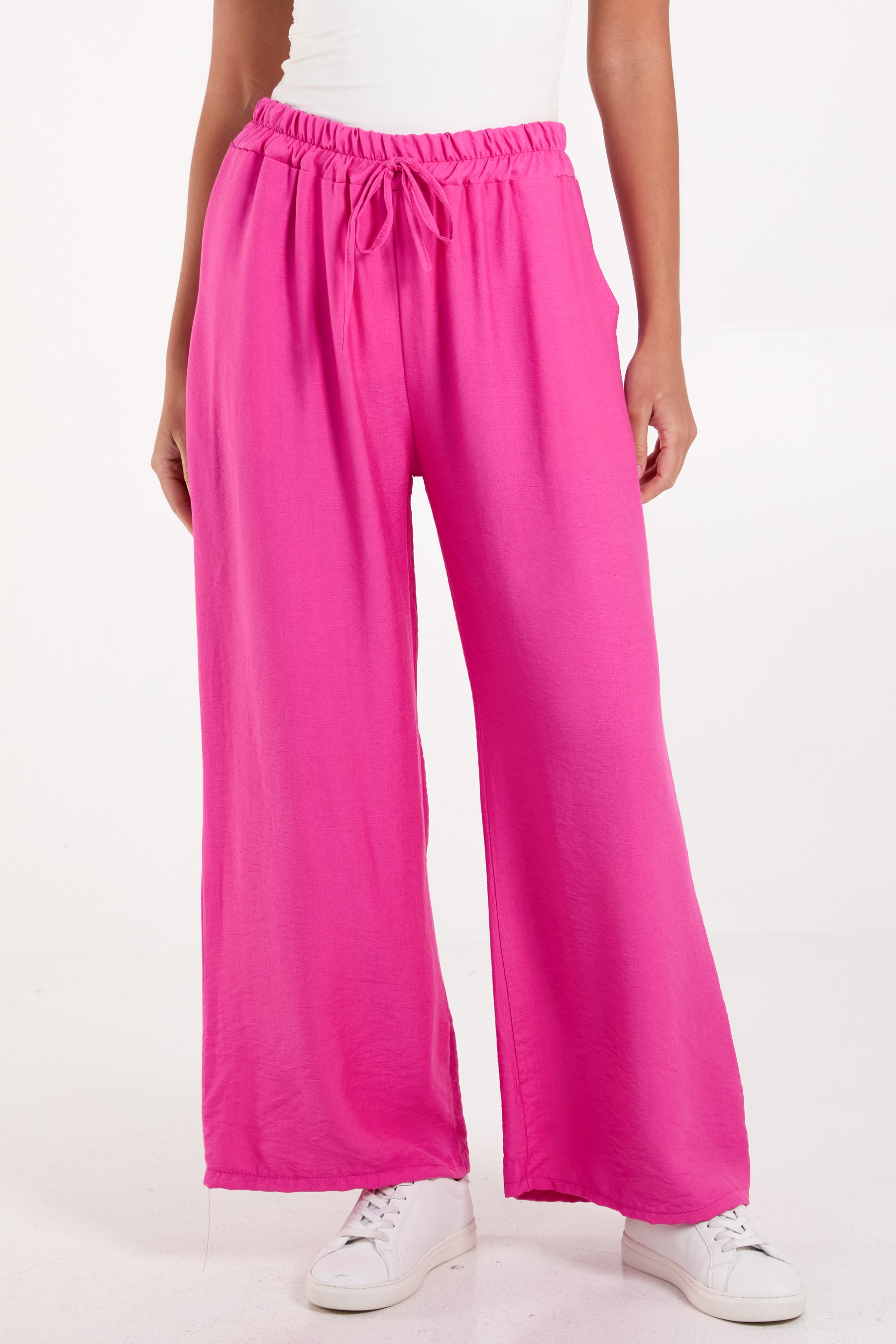 Crepe Elastic Waist Wide Leg Trousers