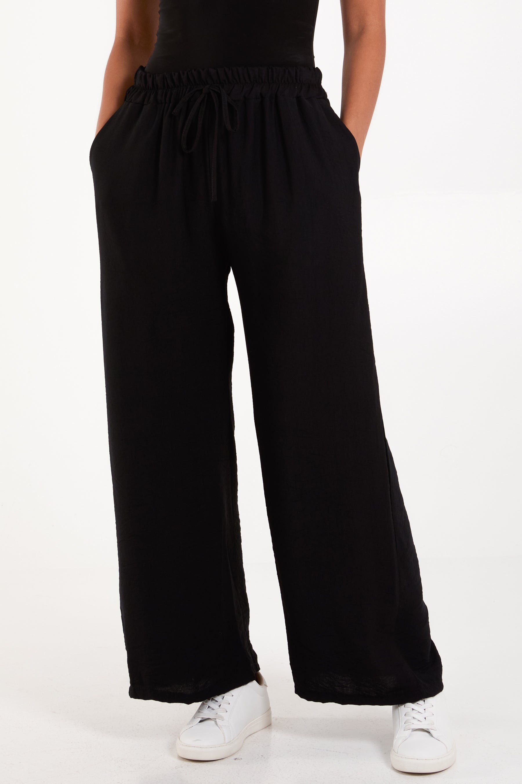 Crepe Elastic Waist Wide Leg Trousers