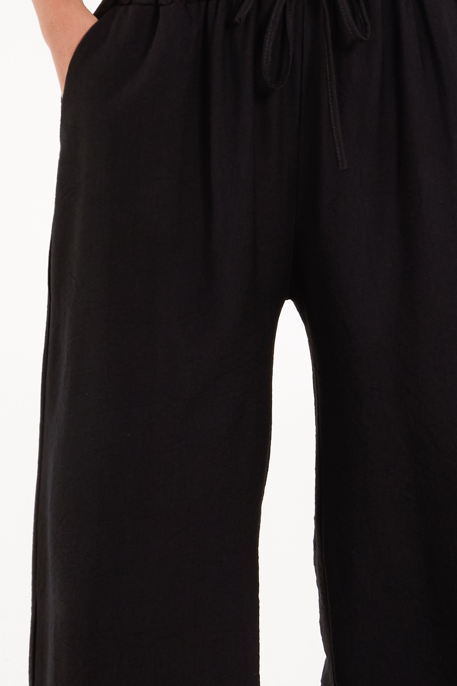 Crepe Elastic Waist Wide Leg Trousers