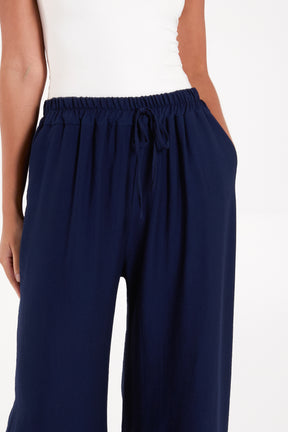 Crepe Elastic Waist Wide Leg Trousers