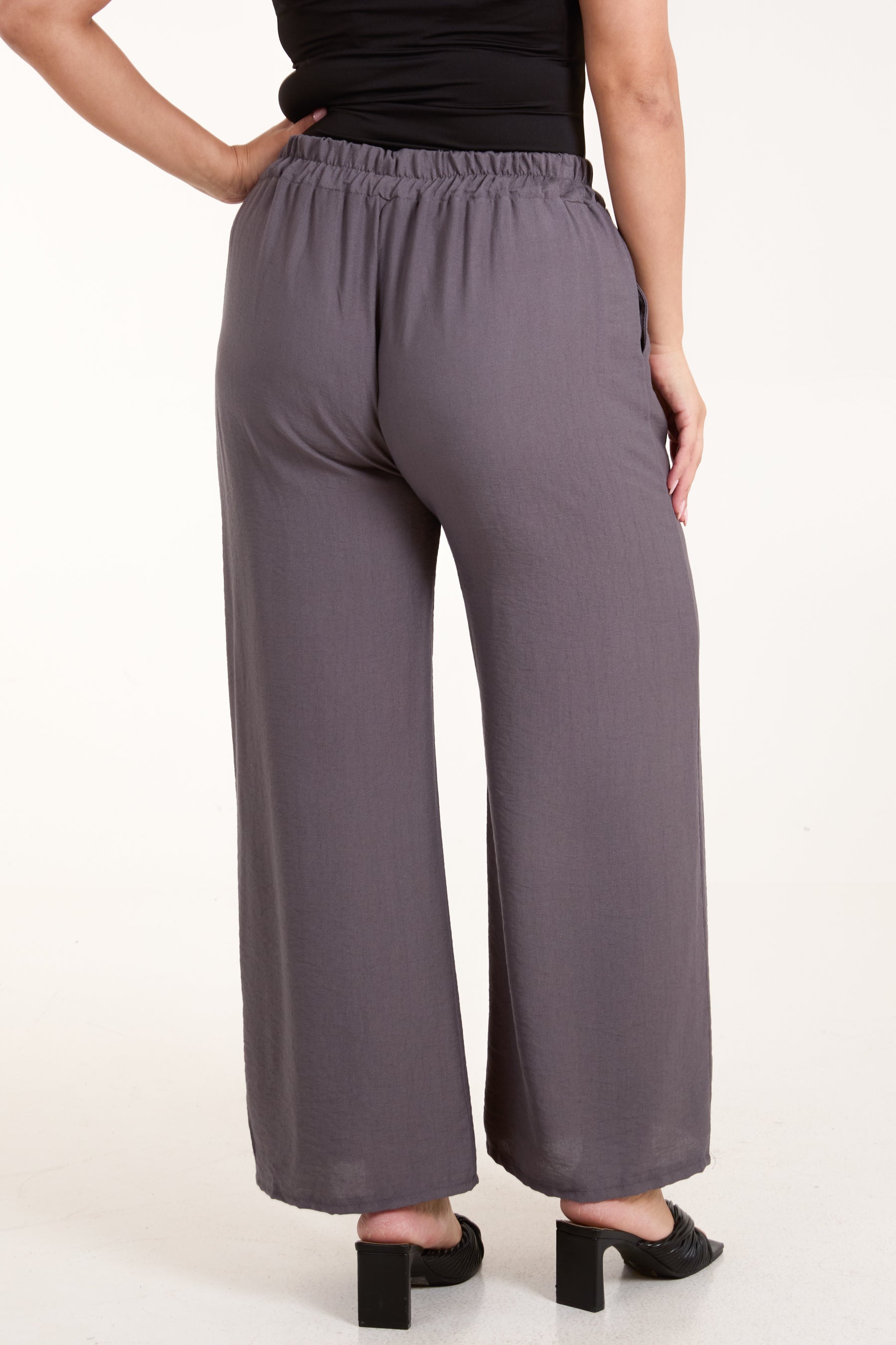 Crepe Elastic Waist Wide Leg Trousers