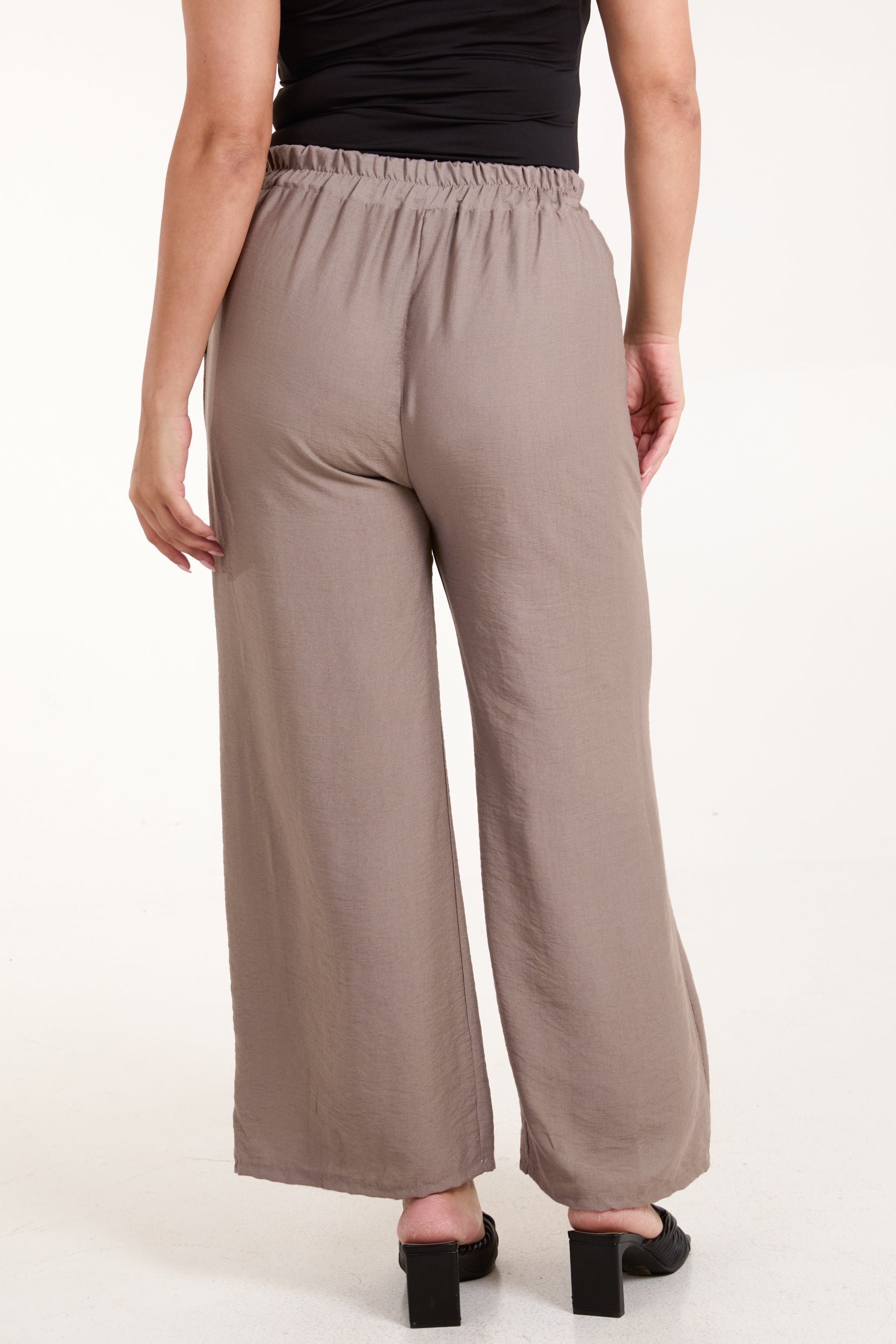 Crepe Elastic Waist Wide Leg Trousers