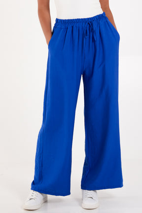 Crepe Elastic Waist Wide Leg Trousers