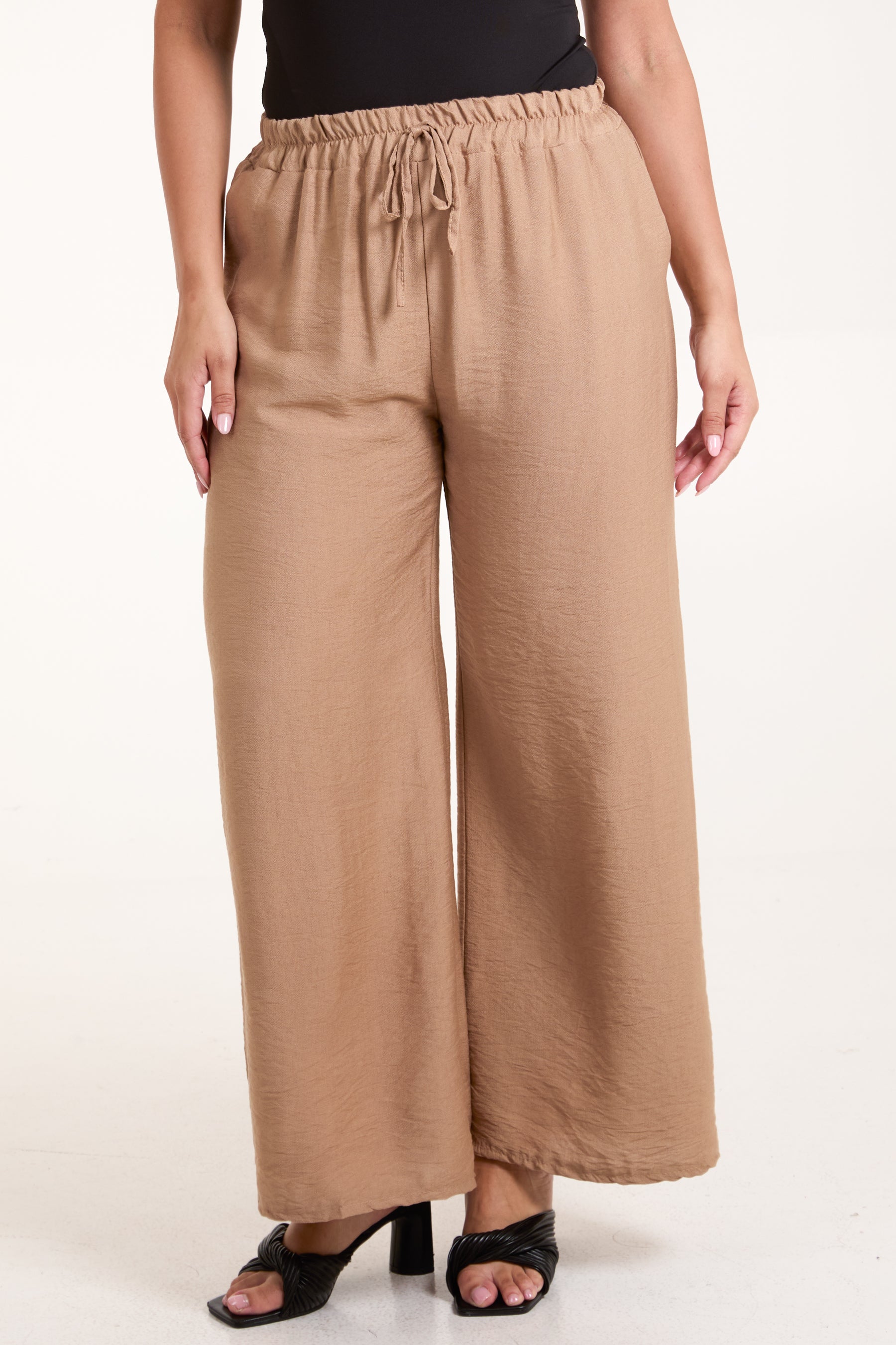 Crepe Elastic Waist Wide Leg Trousers