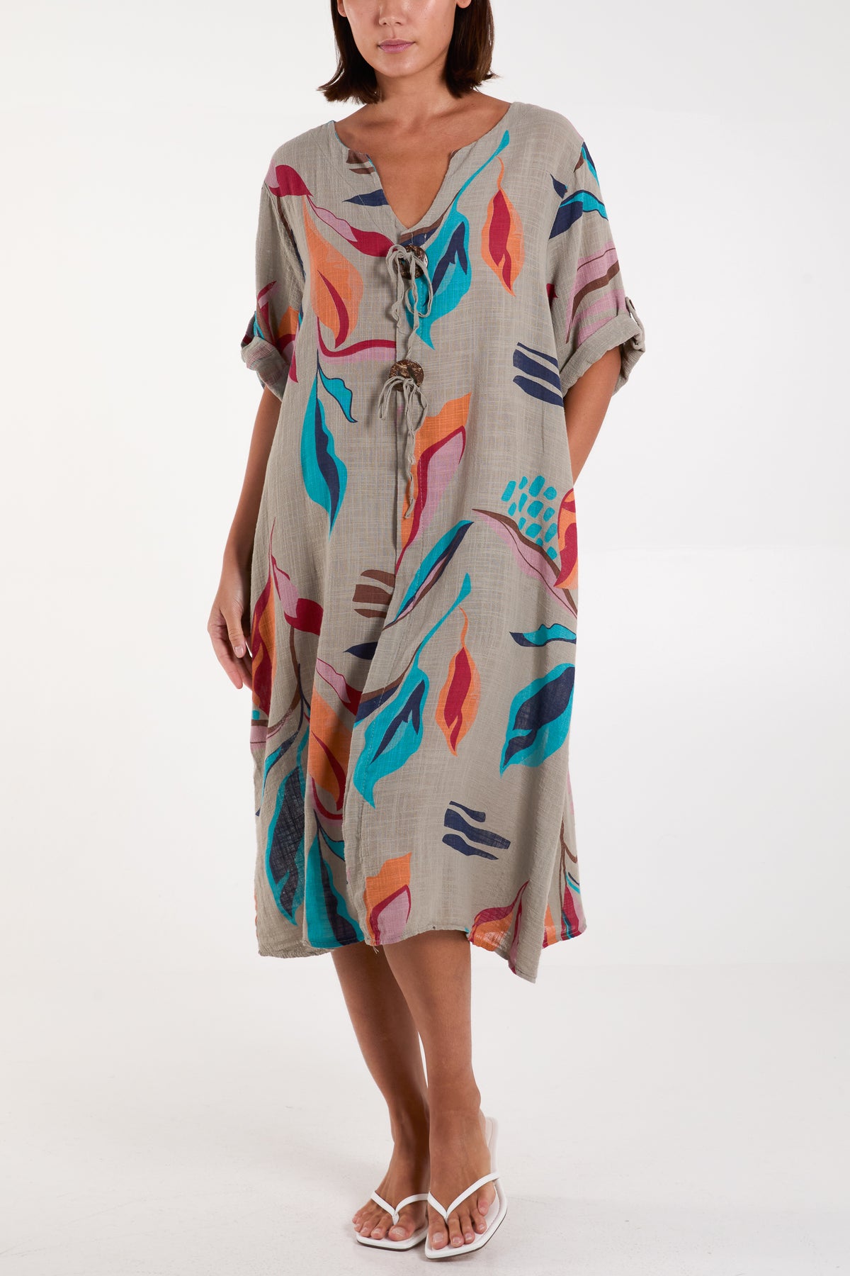 Pure Cotton Leave Print Dress