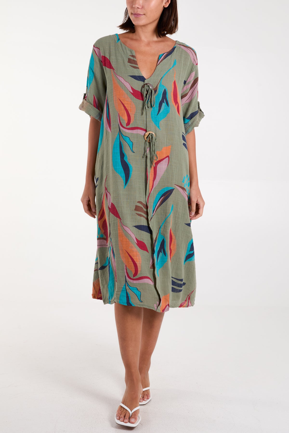 Pure Cotton Leave Print Dress