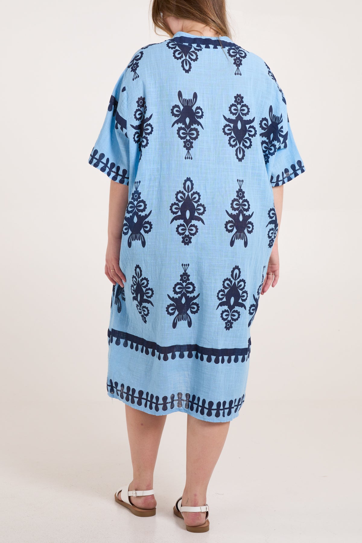 Grandad Collar Printed Cotton Dress