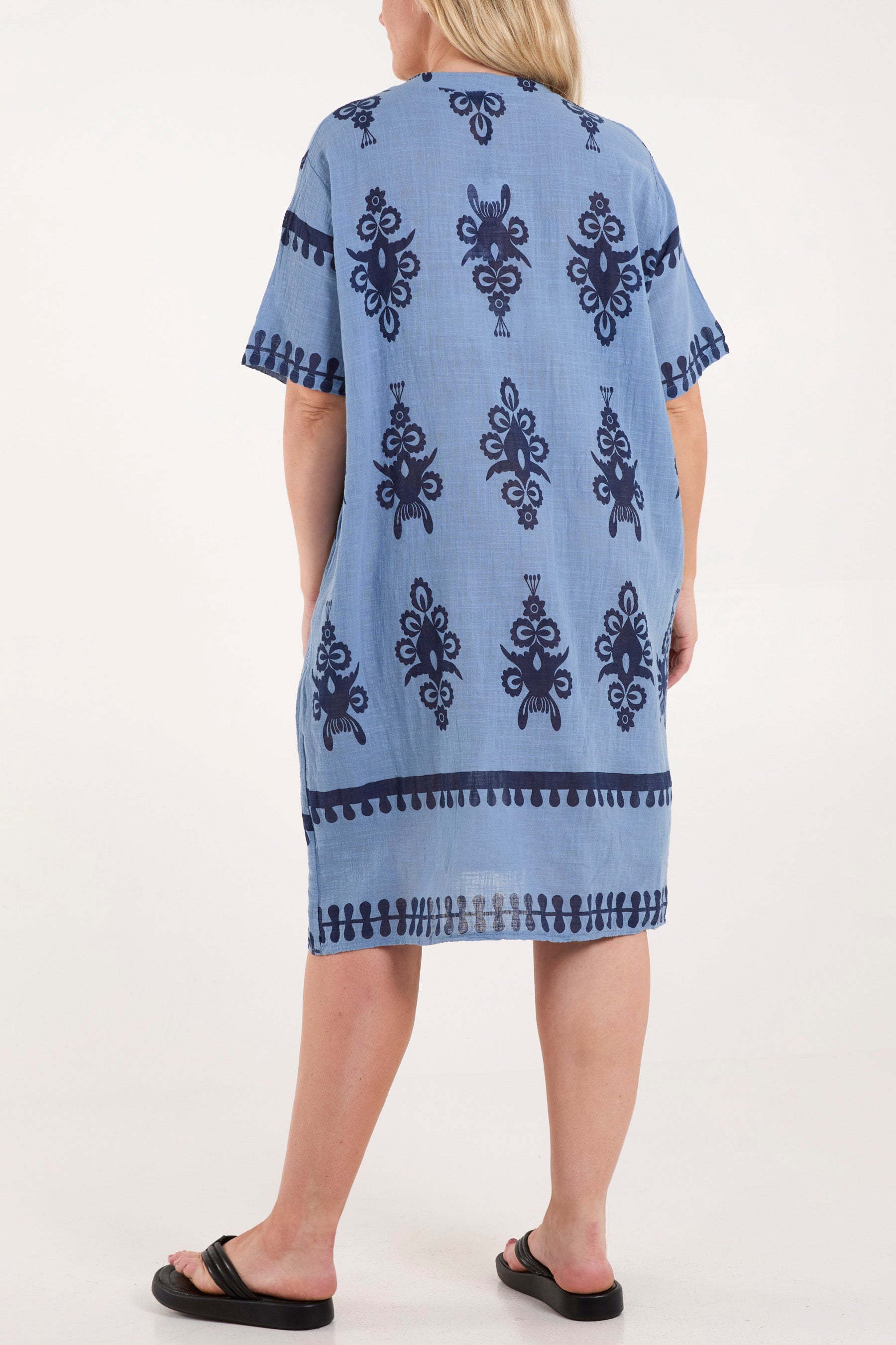 Grandad Collar Printed Cotton Dress