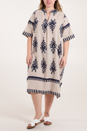 Grandad Collar Printed Cotton Dress