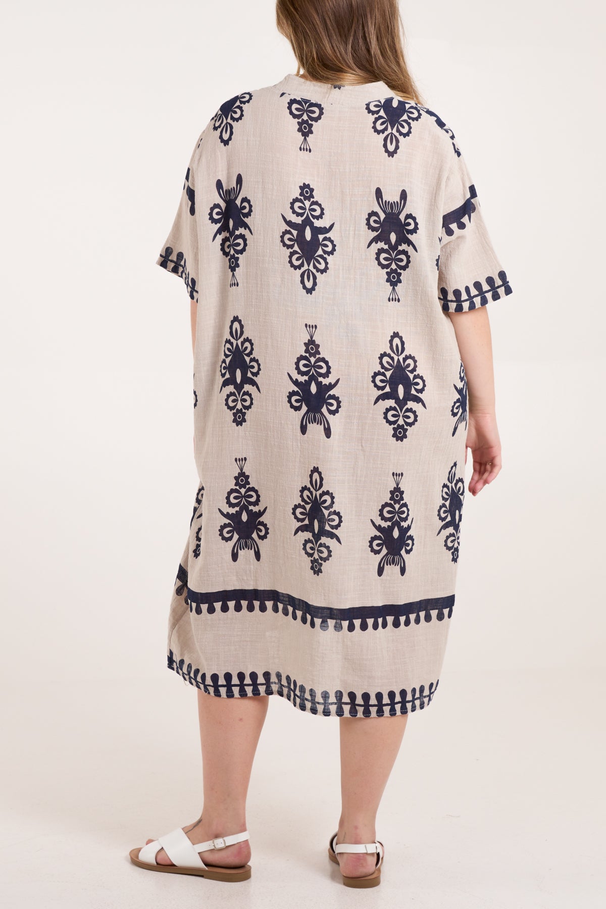 Grandad Collar Printed Cotton Dress