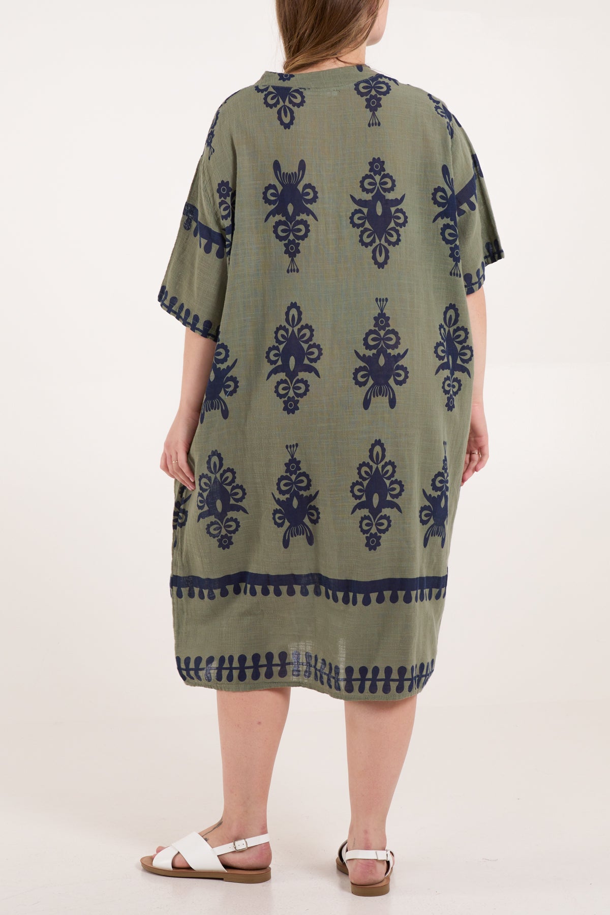 Grandad Collar Printed Cotton Dress