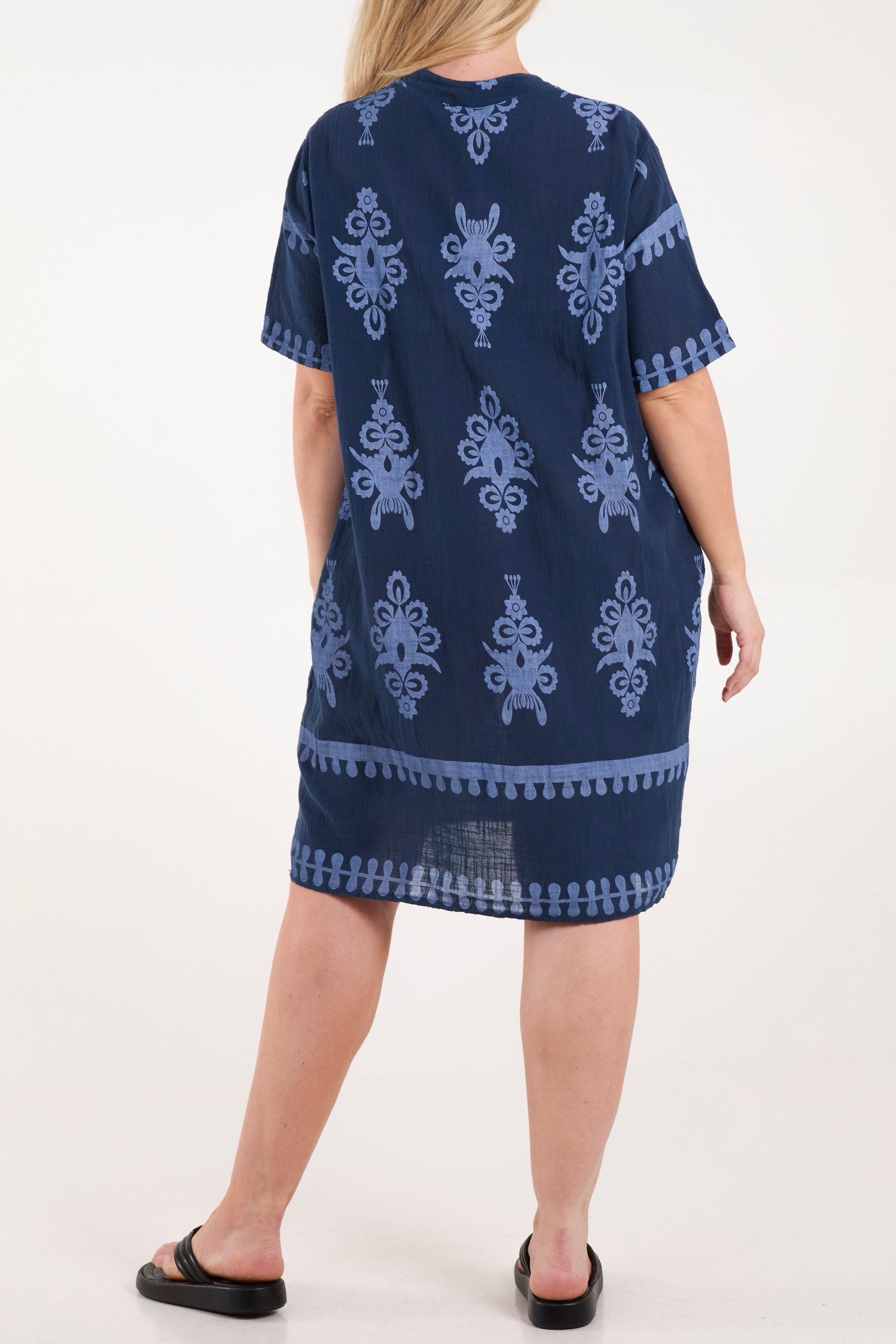 Grandad Collar Printed Cotton Dress