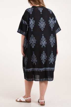 Grandad Collar Printed Cotton Dress