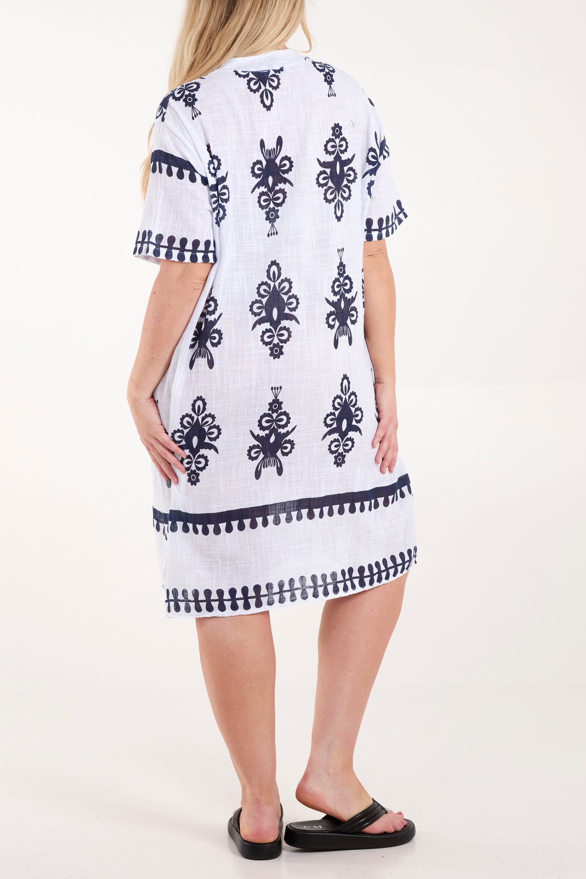 Grandad Collar Printed Cotton Dress