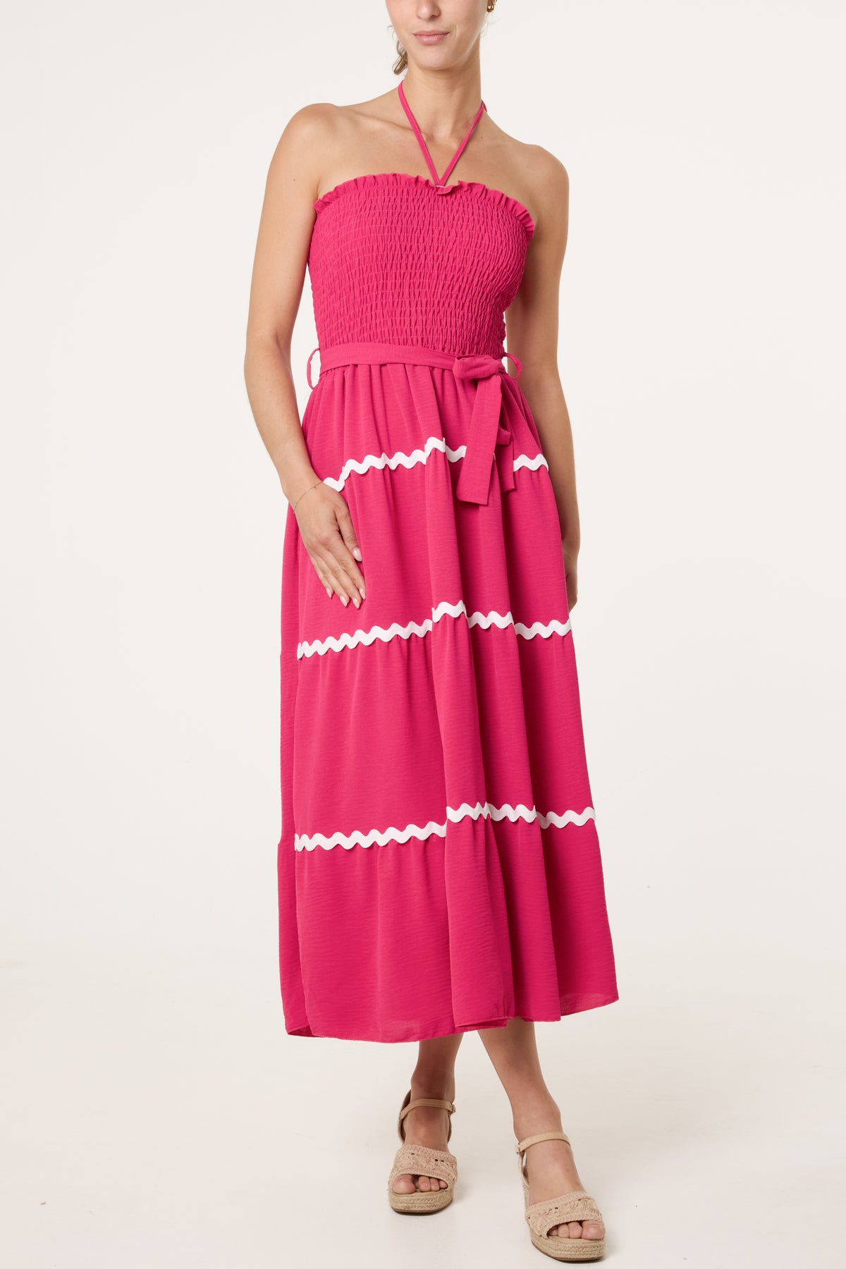 Strapless Scalloped Detail Tiered Dress