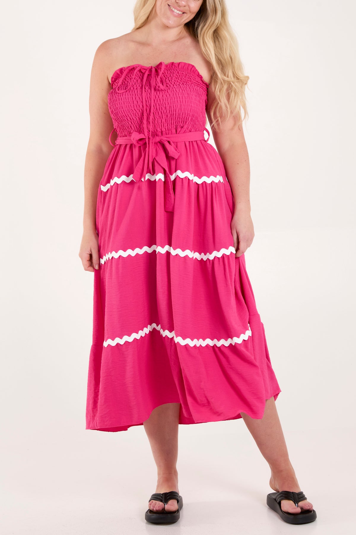 Strapless Scalloped Tiered Dress