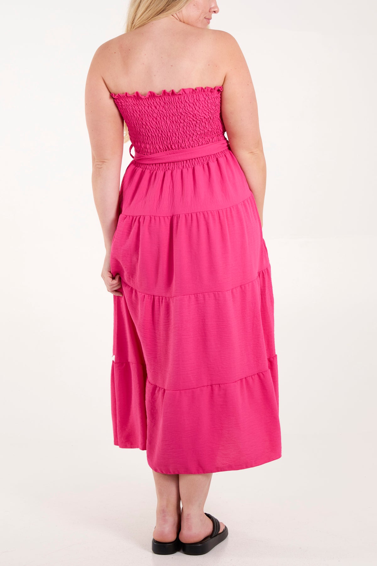 Strapless Scalloped Detail Tiered Dress