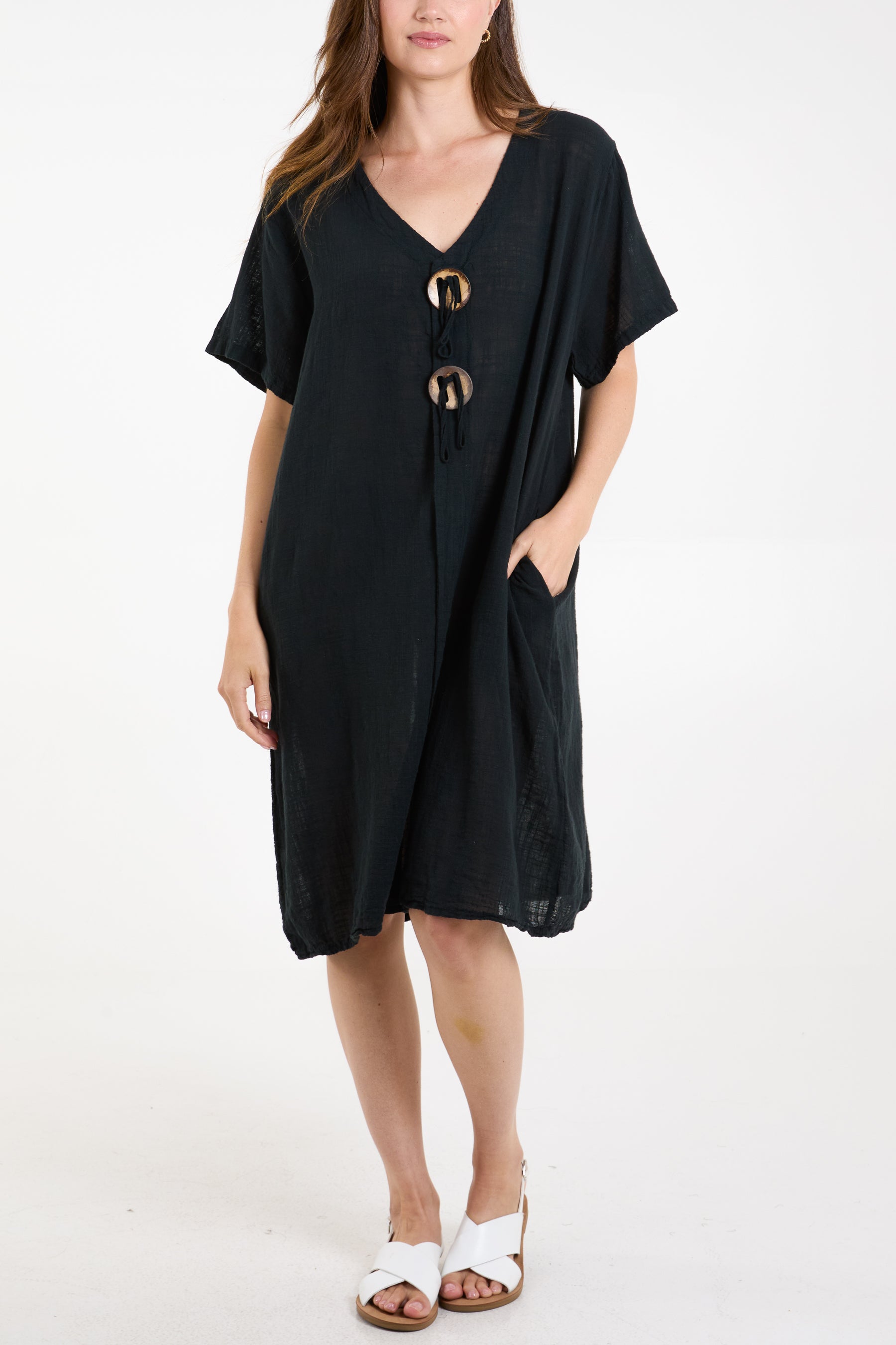 V-Neck Button Front Dress