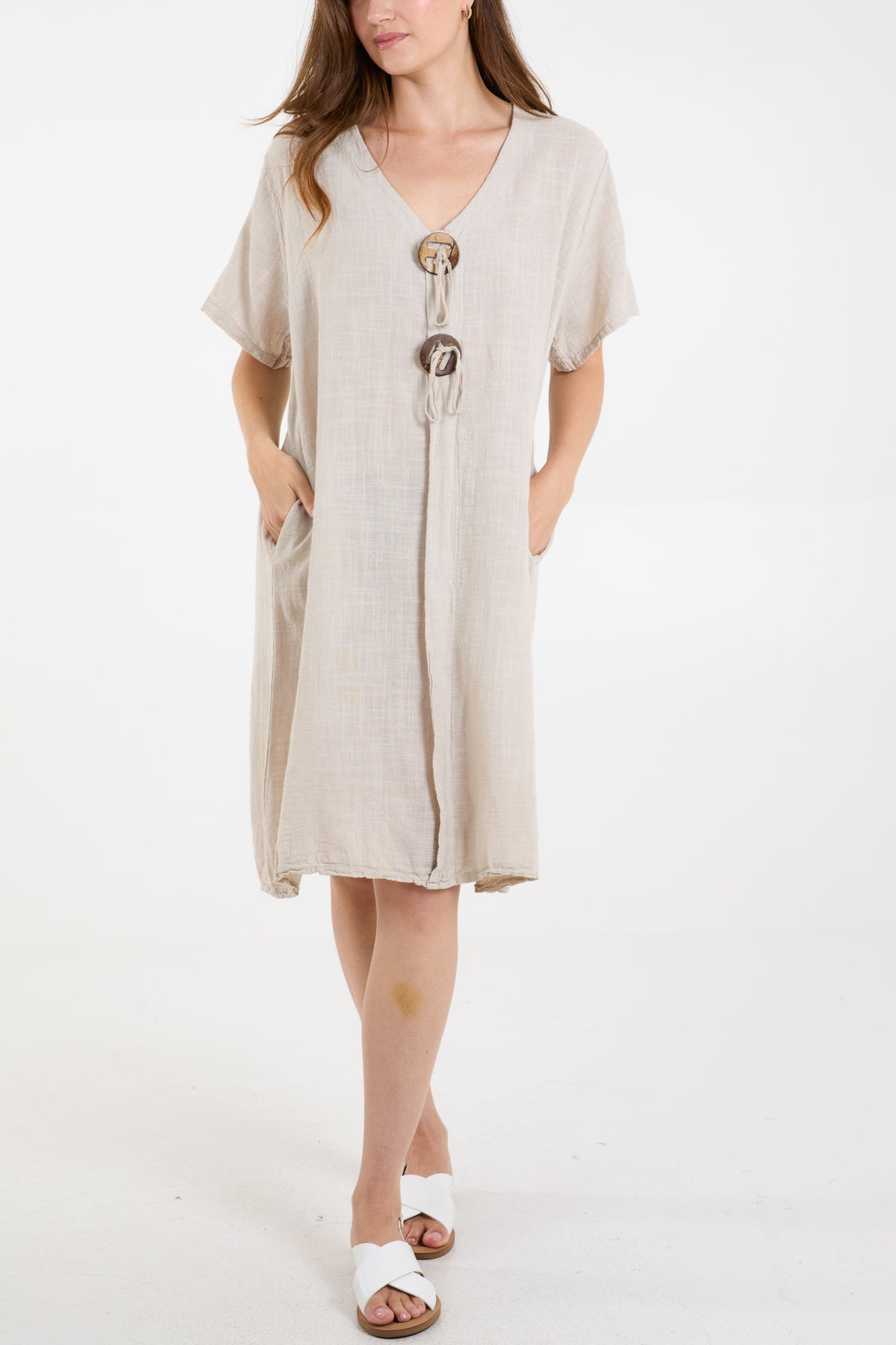 V-Neck Button Front Dress