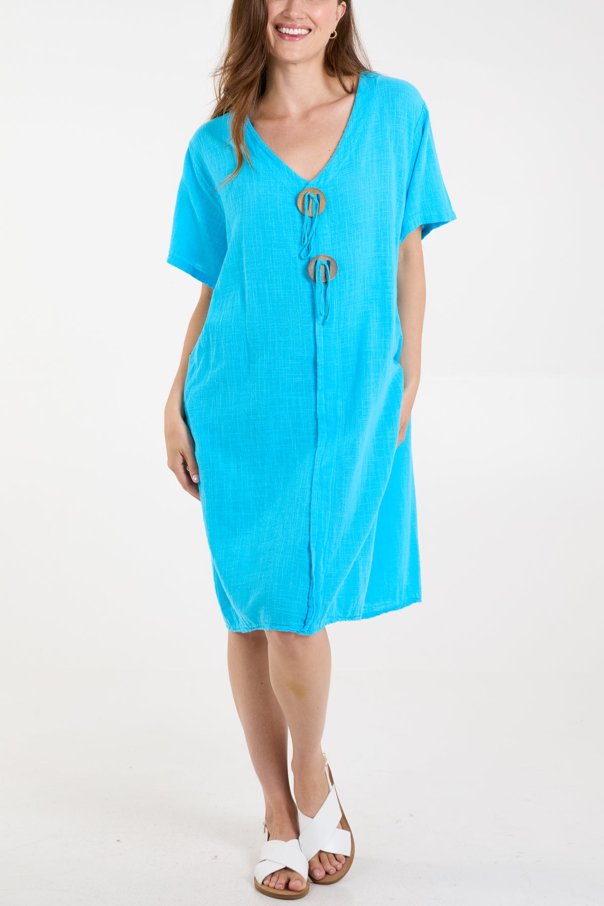 V-Neck Button Front Dress