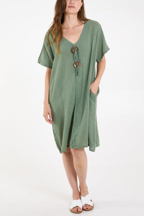 V-Neck Button Front Dress