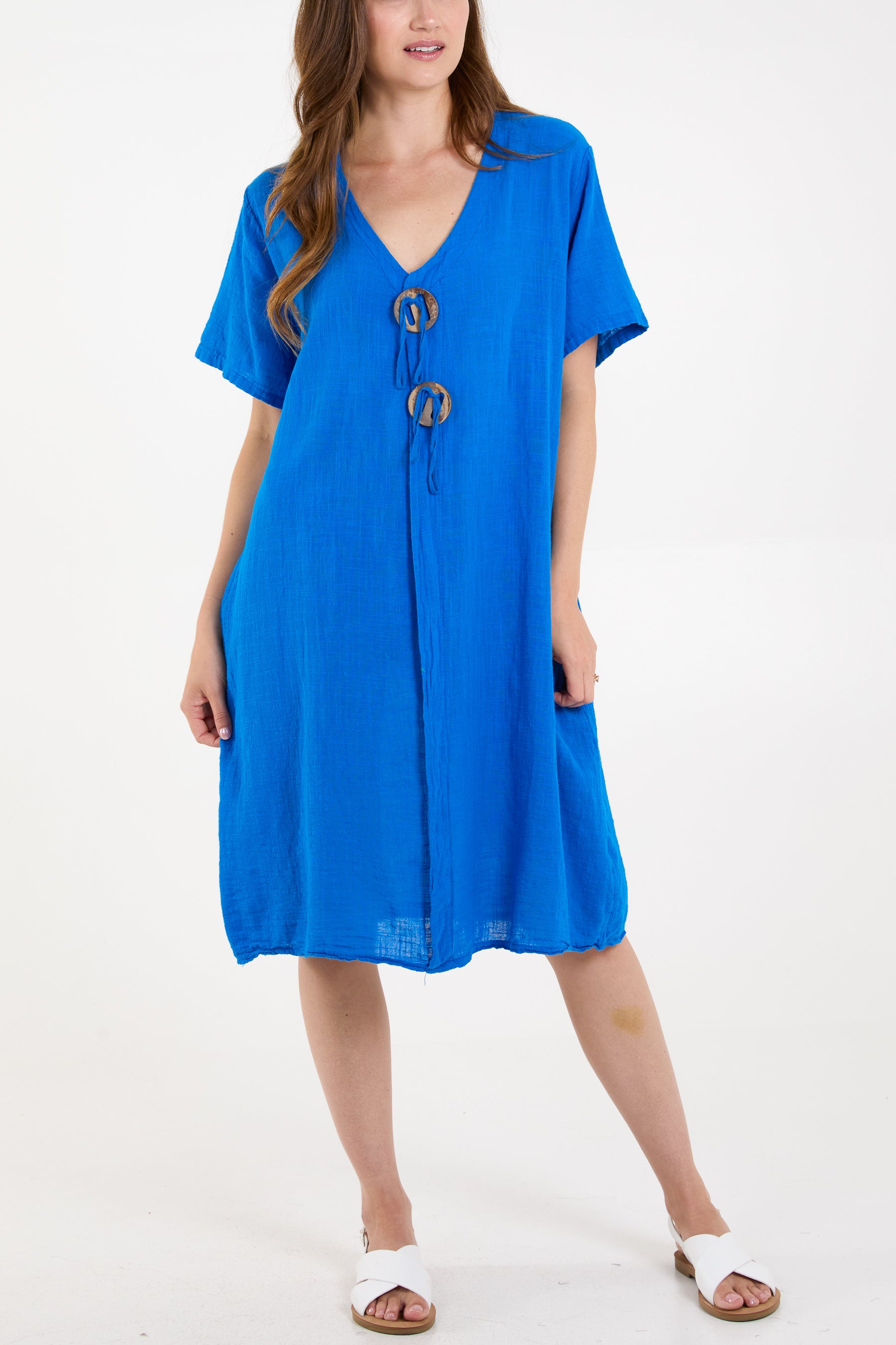 V-Neck Button Front Dress