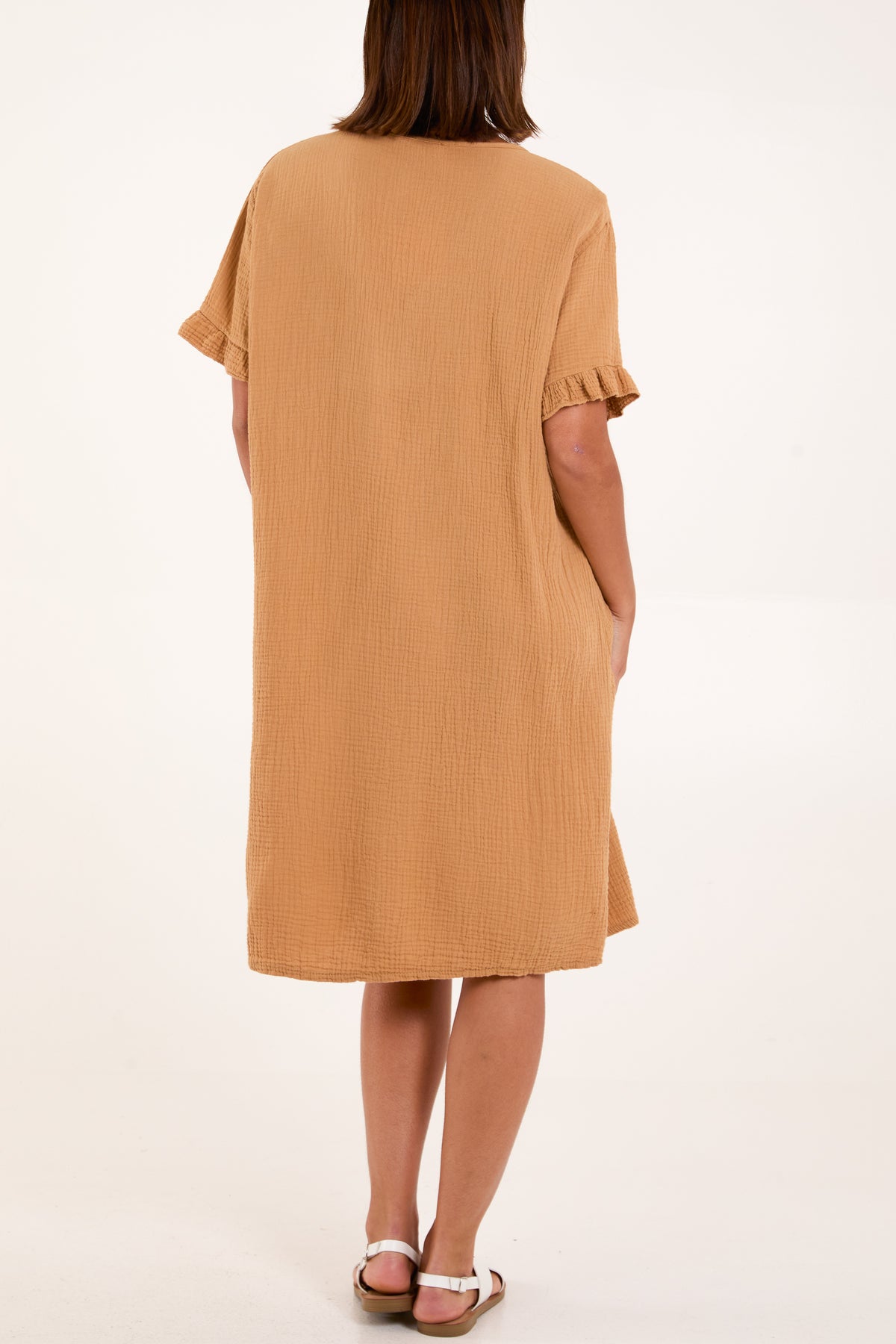 Gold Embroidered Cheesecloth Dress