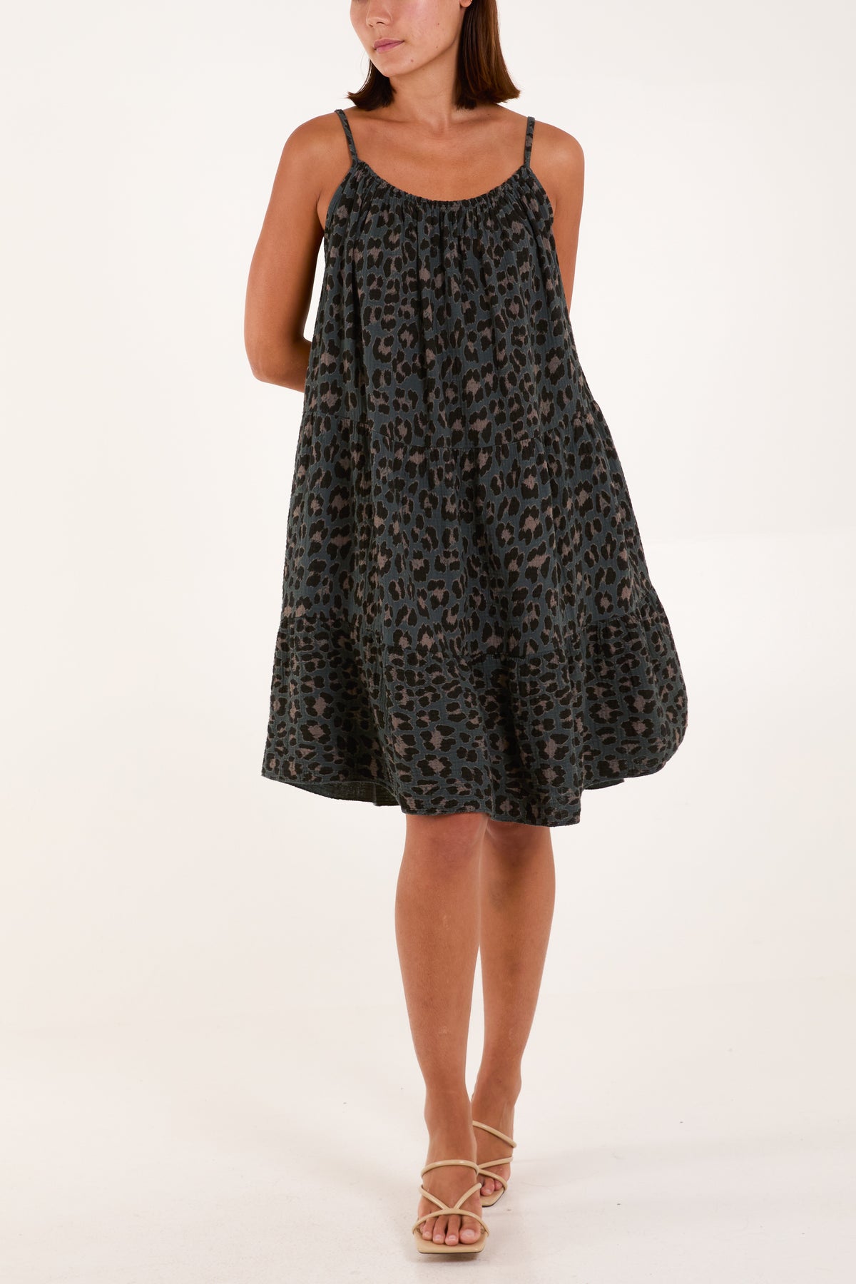 Animal Print Cami Cheesecloth Dress