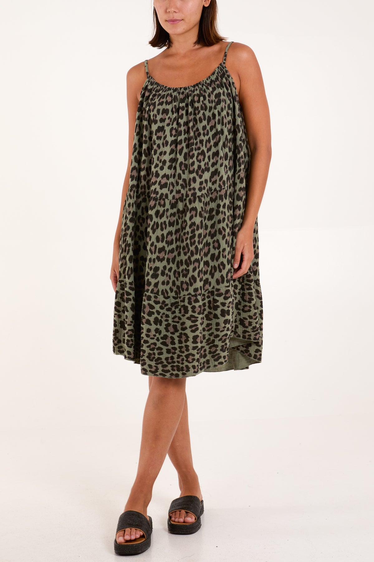 Animal Print Cami Cheesecloth Dress